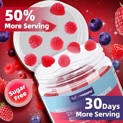 Magnesium Zinc Gummies w/Vitamin D3 & K2, Sugar Free High Absorption Magnesium Glycinate 600mg - Supports Bone Health, Nerve & Immune Function- 60 Count(one Pack)