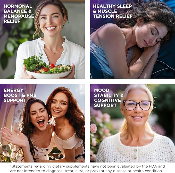 Magnesium Glycinate Gummies for Women, High Absorption Magnesium Supplement with Menopause Support Blend, Magnesium & Hormone Balance for Sleep Support, Vegan, 60 Chews