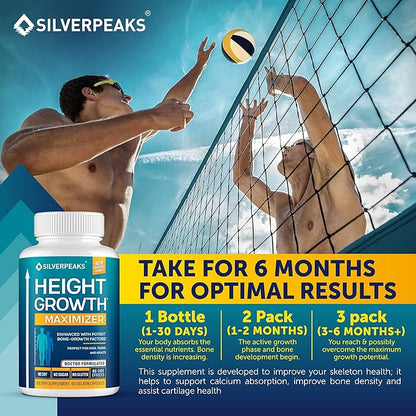 Growth Capsules to Grow Taller - Height Growth Maximizer with Calcium for Bone Strength, Made in USA, Natural Get Taller Supplement to Increase Bone Growth Adults, Teens & Kids, Free of Growth Hormone