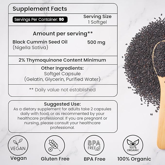 Cold Pressed Black/Seed Oil Softgels Capsules - 90 Count - Blended with Other Herbal Products-Supports Overall Health welness and Immunity (Black-Seed)