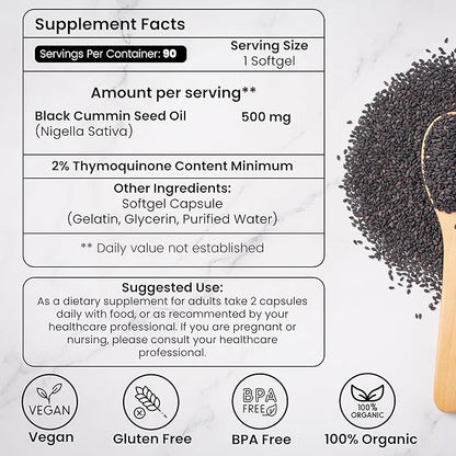 Cold Pressed Black/Seed Oil Softgels Capsules - 90 Count - Blended with Other Herbal Products-Supports Overall Health welness and Immunity (Black-Seed)