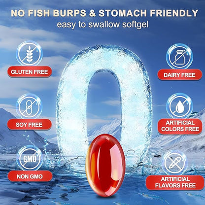 Krill Oil 1200 mg Omega 3 Supplement, Krill Oil Omega 3 with High Absorption EPA, DHA, Astaxanthin & Phospholipids, Supports Heart & Joint Health, No Fishy Aftertaste - 120 Softgels (60 Servings)
