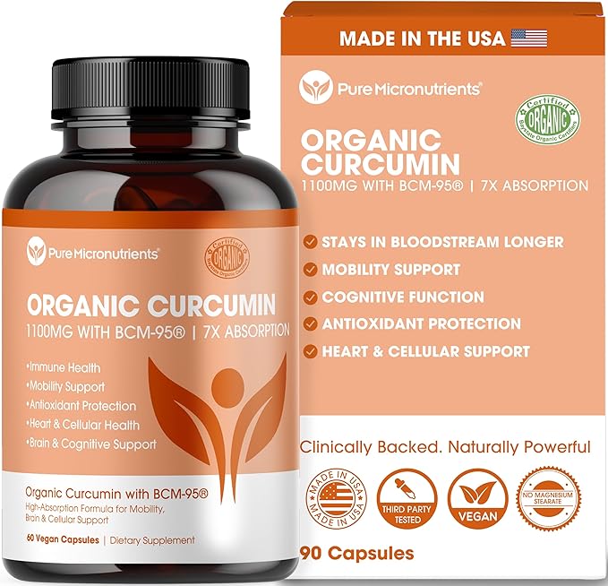 Organic Turmeric Curcumin with Black Pepper & BCM-95 - for Inflammatory Support, Brain & Immune Health - 60 Vegan Turmeric Capsules, 1000mg Per Serve - Herbal Curcumin Supplements