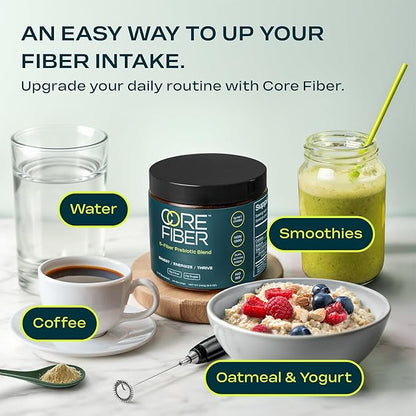 Fiber Powder Supplement with 5 Strains - Daily Prebiotic Blend - Supports Gut Health, Bloating, Regular Digestion & Sustained Energy - 6g Fiber per Serving, Sugar Free, Unflavored - 30 Servings