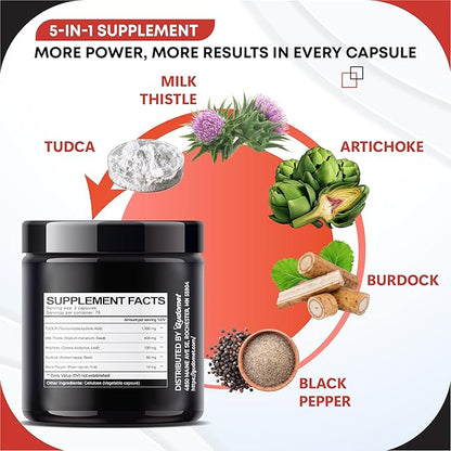 Premium TUDCA with Milk Thistle, Artichoke, Burdock & Black Pepper – Supports Bile Flow & Liver Health -150 Capsules- Made in The USA