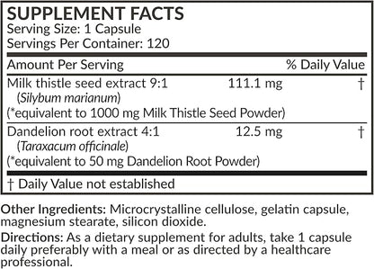 Futurebiotics Milk Thistle Silymarin Marianum & Dandelion Root Liver Health Support, Antioxidant Support, Detox, 120 Capsules