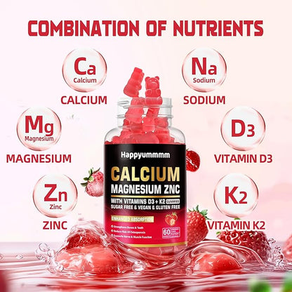 Calcium Magnesium Zinc Gummies with Vitamin D3 & K2 Strawberry-120.