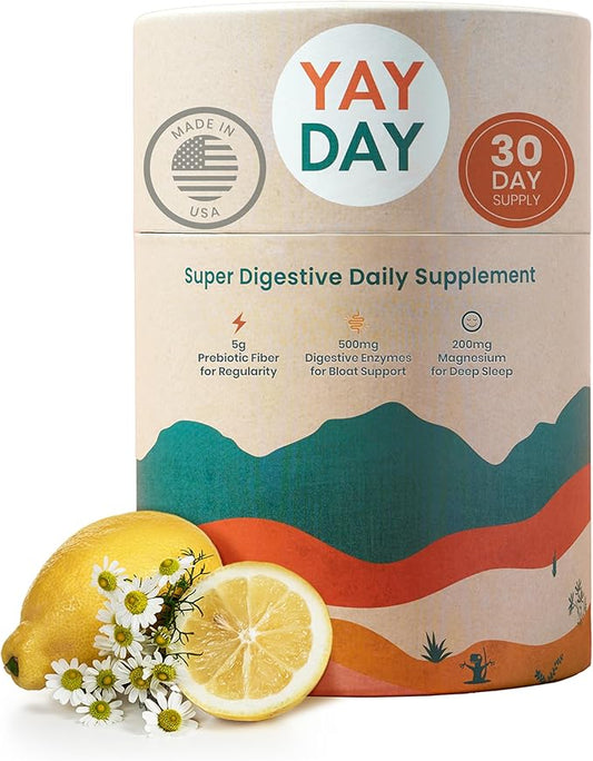 Nighttime Digestive Enzymes Powder & Gut Health Supplement - 500mg of Digestion & Gut Microbiome Support + Prebiotic Fiber & Magnesium Powder for Bloating, Deep Sleep & Regularity - Citrus, 30 Scoops
