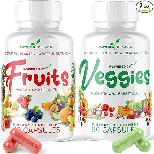 Daily Fruits and Veggies Supplement - 180 Capsules for 30 Days, Non GMO & Gluten Free Superfood with Natural Vitamins - Powered by Plants, 2-Pack