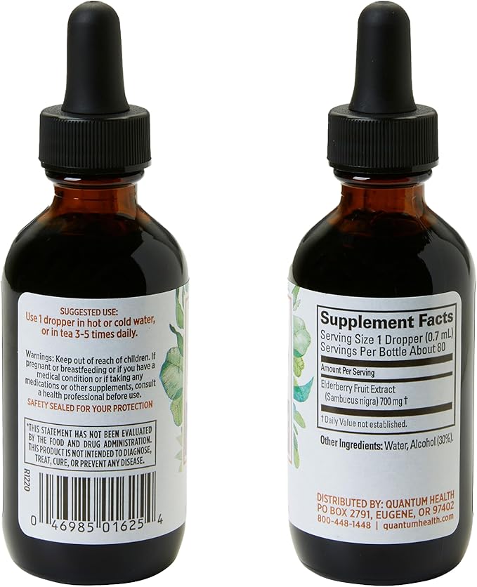 Quantum Health Black Elderberry Liquid Extract Sambucus Nigra Immune Support Formula 700mg - Daily Wellness Boost of Potent Antioxidants for Women & Men - High Dose, Fast Absorption, Vegan - 2 Fl Oz