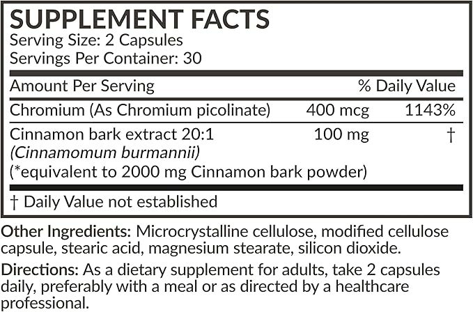 Futurebiotics Cinnamon Plus Chromium Picolinate Supplement, High Potency Chromium, Non-GMO, 60 Vegetarian Capsules