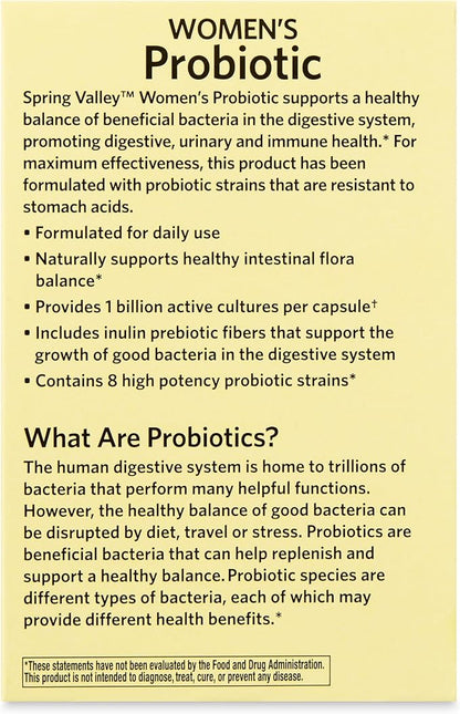 Women's Probiotic Supplement with Prebiotic Inulin & Cranberry – Digestive, Urinary, & Immune Health Support, 1 Billion Active Cultures, 8 Strains, 30 Count Capsules – Gut Health Probiotics for Women