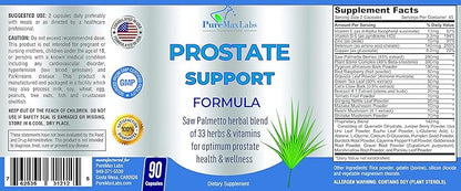 Prostate Support Formula for Men - Saw Palmetto, Plant Sterol, 33 Herbs, Bladder Control Pills to Reduce Frequent Urination & DHT Blocker to Prevent Hair Loss | Prostate Supplement | 90 Capsules