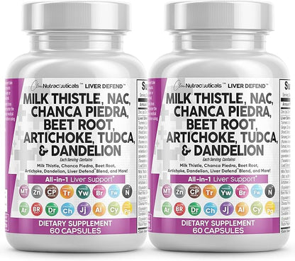 Clean Nutraceuticals Milk Thistle NAC Chanca Piedra Beet Root Artichoke Dandelion Root - Liver Cleanse Supplement Plus TUDCA Choline & Ginger - 2Pack