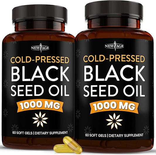 NEW AGE Black Seed Oil Softgel Capsules - Premium Cold-Pressed Nigella Sativa Producing Pure Black Cumin Seed Oil - Non-GMO & Vegetarian (120 Softgels)