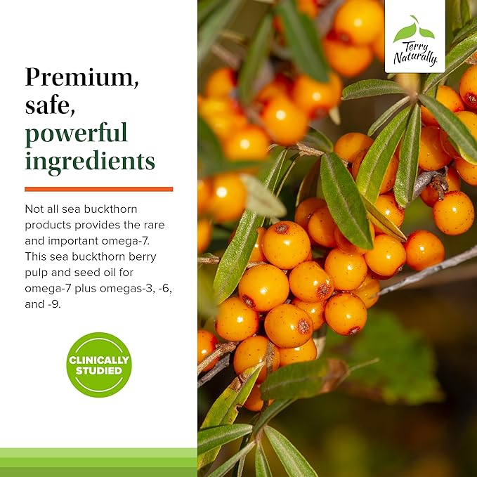 Terry Naturally Omega-7 - Dietary Supplement with Essential Fatty Acids - Nutritional Supplement to Support Skin Health with Sea Buckthorn, Berry Pulp & Seed Oil - 60 Softgels (Pack of 2)