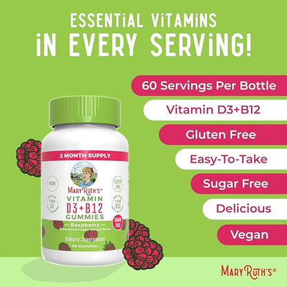 MaryRuth Organics Sugar Free | 2 Month Supply | Vitamin D & B12 Vitamin Supplements for Adults & Kids | Bone Health | Immune Support | Vegan | Non-GMO | 60 Servings
