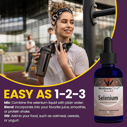 WellnessOne Liquid Selenium Supplement - Ionized Selenium Liquid Drops 70 mcg - Antioxidant, Cardiovascular and Immune Support - USA Tested, Vegan, Non-GMO, Gluten Free, Unflavored - 1.67 fl oz