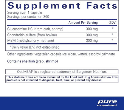 Pure Encapsulations Glucosamine Chondroitin with MSM - Supports Joint Health & Normal Cartilage Formation* - Maintains Enzyme Activity - Gluten-Free & Non-GMO - 360 Capsules