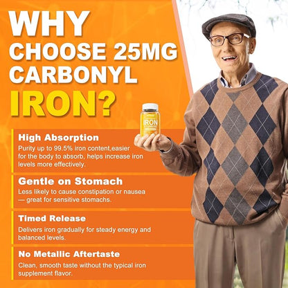 NEVISS Vegan Iron Gummies for Women & Men – Carbonyl Iron 25mg & Turmeric Extract 600mg with Vitamins C, A, B6, B12 & Folate Gummy Supplement for Energy, Immune & Red Blood Cell Support, 120Cts