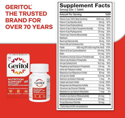 Geritol, Multivitamin Supplement, Contains B-Vitamins, Antioxidants, Vitamins C, E & D and Iron, 27 Essential Vitamins and Minerals, Gluten-Free, Non-GMO, No Artificial Sweeteners, 100 Tablets, 3 Pack