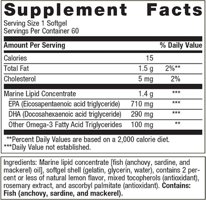 Metagenics OmegaGenics Fish Oil EPA-DHA 1000 mg - High Potency - Omega-3 Fish Oil Supplement - for Heart Health, Musculoskeletal Health & Immune System Health* - with DHA & EPA - 60 Softgels