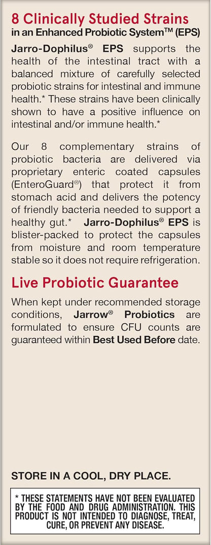Jarrow Formulas Probiotics for Women and Men Digestive Health - Probiotic Nutritional Supplements, Gut Health, 25 Billion CFU, Jarro-Dophilus, 60 Capsules, 60 Day Supply
