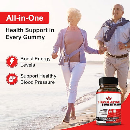 Circulation Sweets Beet Root Gummies - High Blood Pressure Supplements with S7, Beetroot & Pomegranate - Supports Circulation, Energy & Neuropathy Relief - 60 Non-GMO Gummies