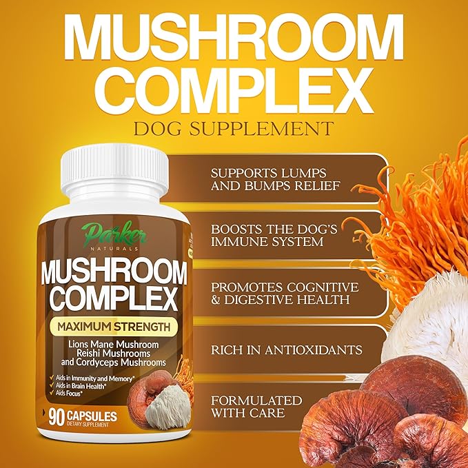 Mushroom Complex Capsules, Premium Lions Mane, Cordyceps, and Reishi Mushroom Supplement, Maximum Strength Organic Mushrooms Supplement, 90 Capsules