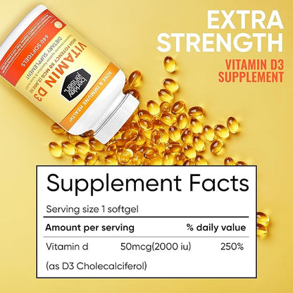 Berkley Jensen High Potency Vitamin D3 2000IU (50 mcg) (640 Softgels), Dietary Supplement for Teeth, Muscle, Immune Function, and Bone Health, for Men and Women, Made in USA, 640 Day Supply