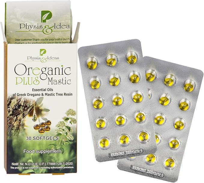 Oreganic Plus Mastic - Oregano Essential Oil Capsules & Chios Mastic Gum Oil - Wild Oregano Oil Capsules Organic - Immune Booster and Intestinal Support - Non-GMO - 30 Count Blister