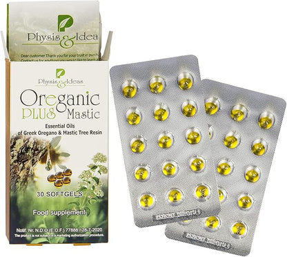 Oreganic Plus Mastic - Oregano Essential Oil Capsules & Chios Mastic Gum Oil - Wild Oregano Oil Capsules Organic - Immune Booster and Intestinal Support - Non-GMO - 30 Count Blister