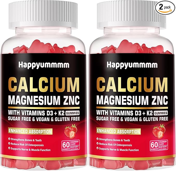Calcium Magnesium Zinc Gummies with Vitamin D3 & K2 Strawberry-120.