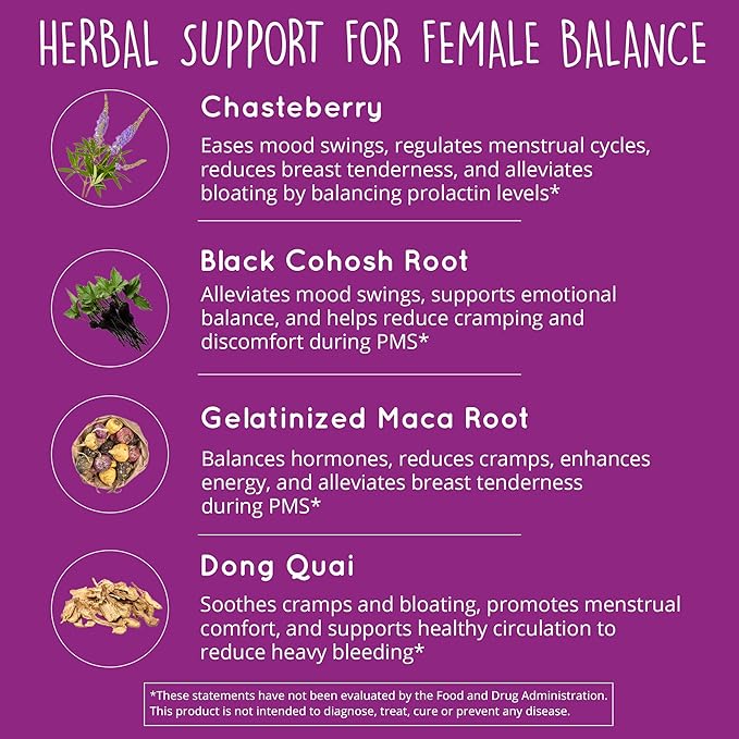 PMS Support Supplement for Women 180 Ct - Hormonal Balance for Women | Menopause & Perimenopause Supplements Women | Bloating Relief for Women, Menstrual Cramp Relief, PMDD | Vegan, Non-GMO