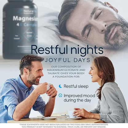 Natural Flow 4X Magnesium Supplement, Magnesium Glycinate, Taurate, Malate, Orotate Complex, Calm Sleep and Cramp Support Blend, No Mag Citrate or Oxide, 120 Capsules