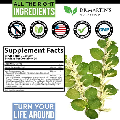 Extra Strength Resveratrol 1568mg - 180 Capsules - 3 Months Supply | Antioxidant Supplement | Natural Trans-Resveratrol Pills | for Anti-Aging, Heart Health, Immune System & Brain Function