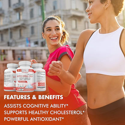 Keto Krill Oil 500mg with Omega-3 EPA, DHA, Astaxanthin & Phospholipids - Supports Brain, Eye, Heart, Joint, Skin Health - Antioxidant Krill Oil Fish Supplement for Women & Men - 30 Day Supply