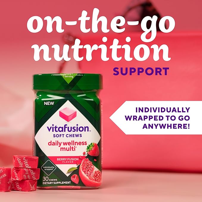Vitafusion Soft Chews Daily Wellness Multi(1), Chewable Multivitamins for Adults, Individually Wrapped, Berry Fusion Flavor, 30 Chews, 30 Day Supply