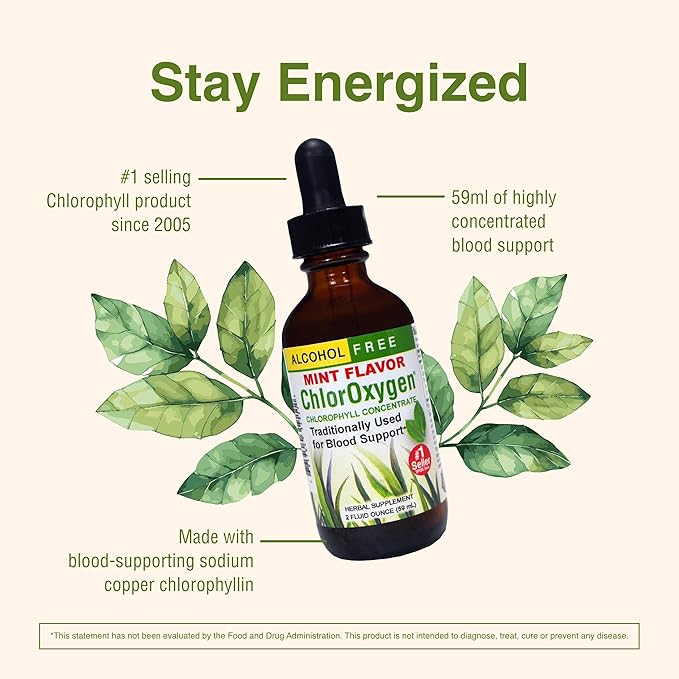 Herbs Etc. ChlorOxygen Chlorophyll Concentrate - Highly-Concentrated Energy Support - Aids Healthy Blood Circulation - Natural Vitality Support - Alcohol-Free - Mint, 2 fl oz (About 132 Servings)