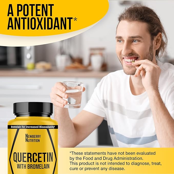 Quercetin with Bromelain Supplement 1200mg, Quercetin 500mg Capsules, Helps Support Healthy Immunity, Potent Antioxidant, 60 Count