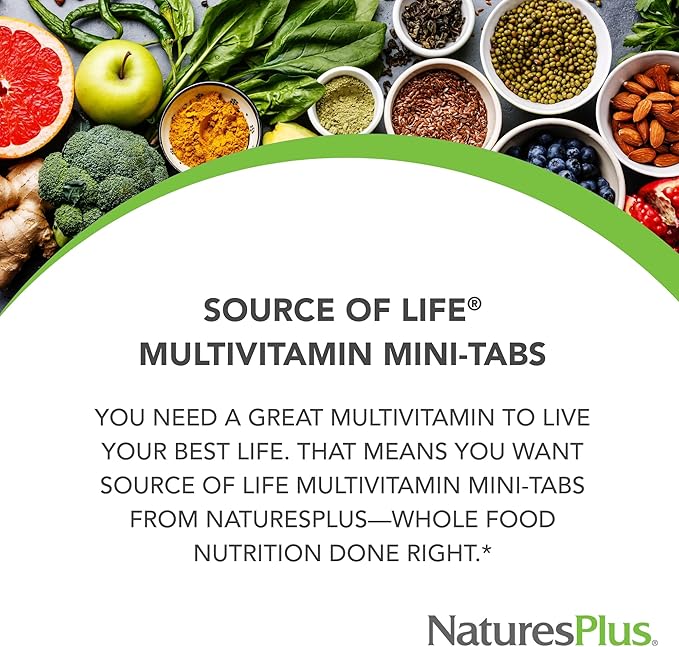 Natures Plus Source of Life - 90 Mini-Tabs - Multivitamin & Mineral Supplement - Supports Natural Energy & Overall Well-Being - Gluten Free, Vegetarian - 15 Total Servings