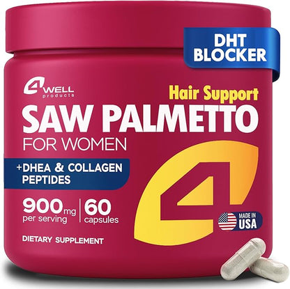 Improved Complex Saw Palmetto for Women Wellness with DHEA Supplement and Collagen Peptides 900mg - Advanced Formula for Hair Skin and Nails - Vitamins & DHT Blocker for Women Hair Growth 60 Capsules