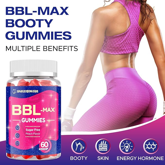 Booty Gummies for Women - BBL Gummies with Multivitamins and Herbal Extracts - Peach Flavor - 60 Count