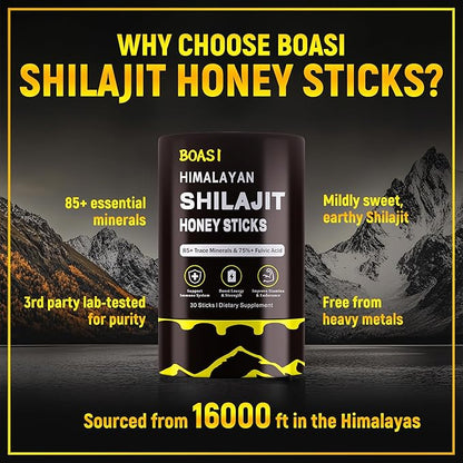 Shilajit Honey Sticks - Himalayan Shilajit Honey Sticks Organic Honey & Saffron for Energy,Strength & Cognitive Support for Men & Women 30 pcs