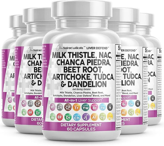 Clean Nutraceuticals Milk Thistle NAC Chanca Piedra Beet Root Artichoke Dandelion Root - Liver Cleanse Detox & Repair Supplement Plus TUDCA Choline & Ginger - 5Pack