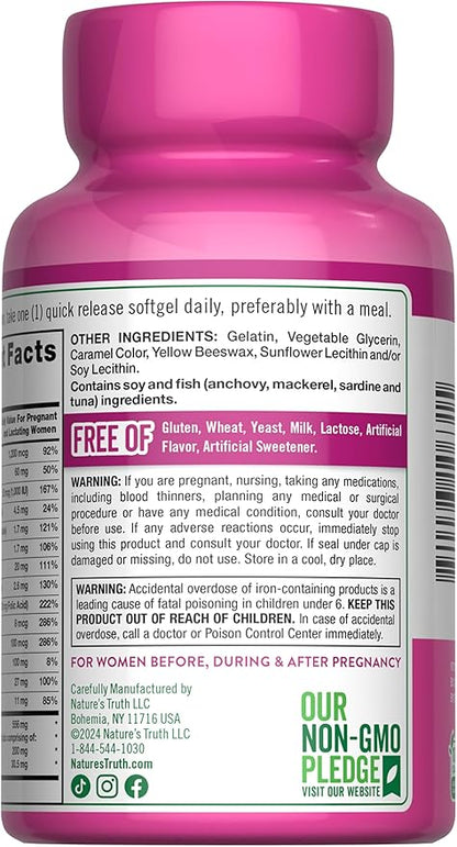 Nature's Truth Prenatal Multivitamin for Women | with DHA and Folic Acid | 60 Softgels | Non-GMO & Gluten Free Supplement