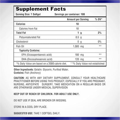 Omega 3 1000mg Fish Oil 100 Concentrated Softgels by Natural Systems - Omega 3 Supplements - Capsules for Daily Diet - EPA - DHA - Perfect for Heart, Eye, Brain and Joints Support*