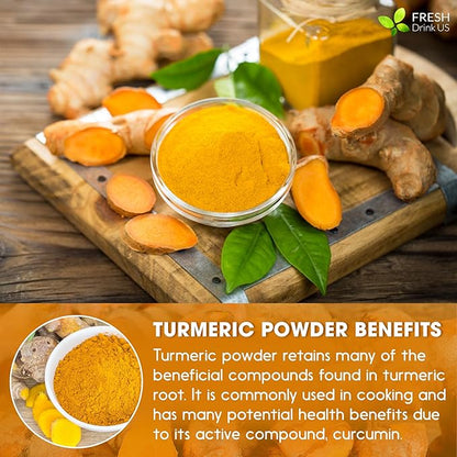 FRESHDRINKUS, Premium 2.5oz Turmeric Powder, 100% Natural & Pure Turmeric Powder, Ground Turmeric Powder, Turmeric Seasoning Root Powder, No Additives, No Gluten, Vegan.