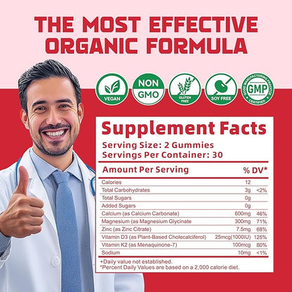 Calcium Magnesium Zinc Gummies with Vitamin D3 & K2 Strawberry-120.