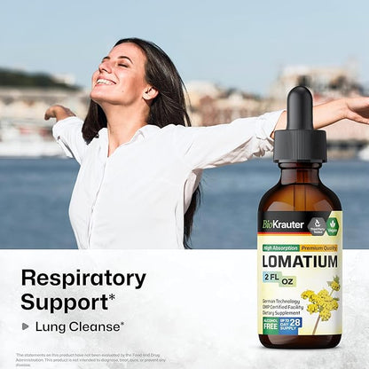 BIO KRAUTER Lomatium Root Tincture - Vegan Respiratory Support Supplement - Lomatium Dissectum Liquid Extract - Alcohol & Sugar Free - 2 Fl.Oz.